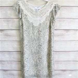 NWT Belle Badgley Mischka Taupe Lace Shift Dress